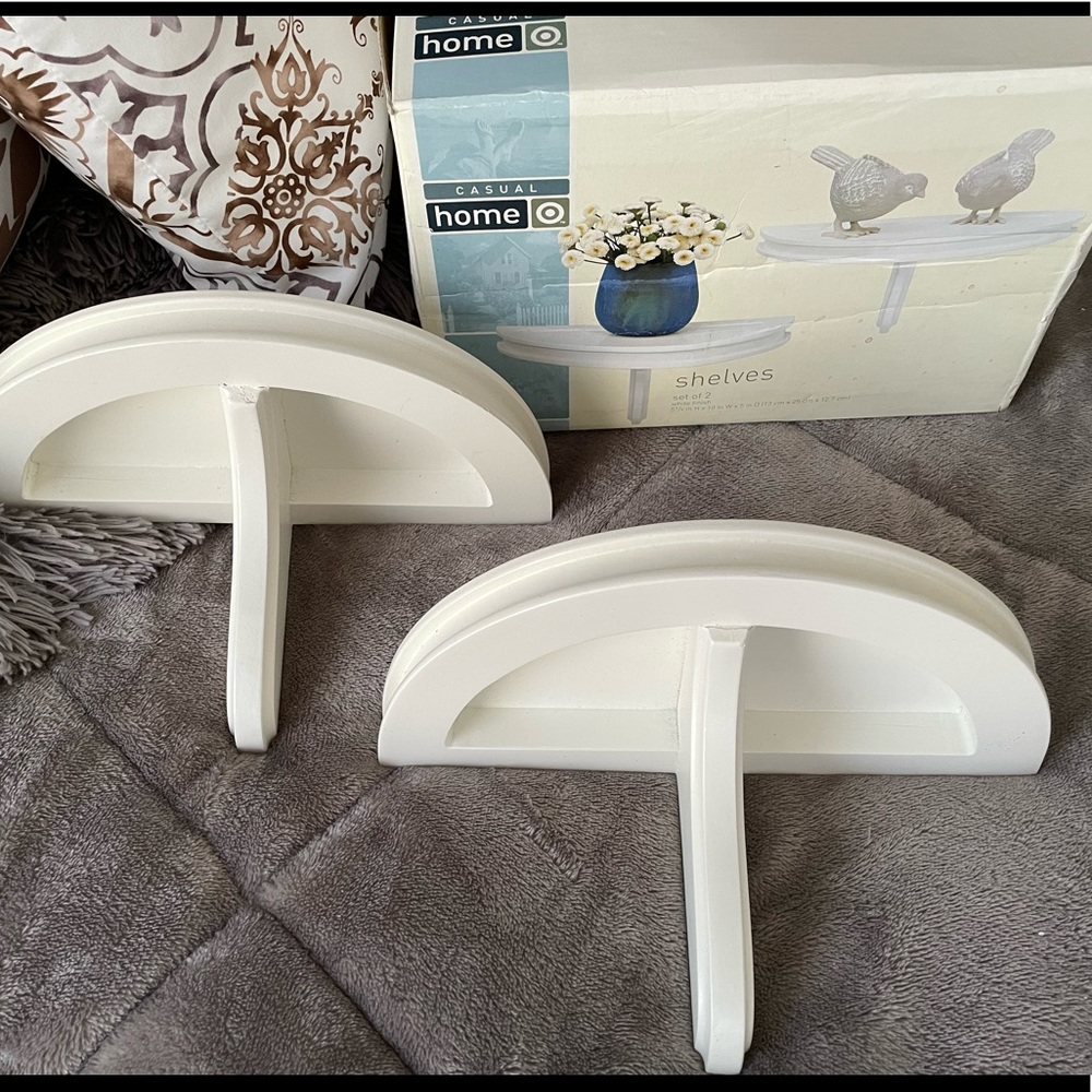 White Wooden Half Moon Wall Shelves (2) - Picture 2 of 4
